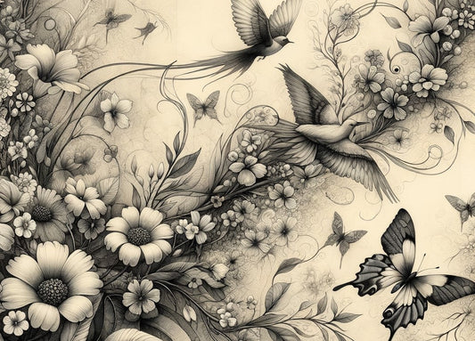 Botanical Black and White Mint Decoupage Paper